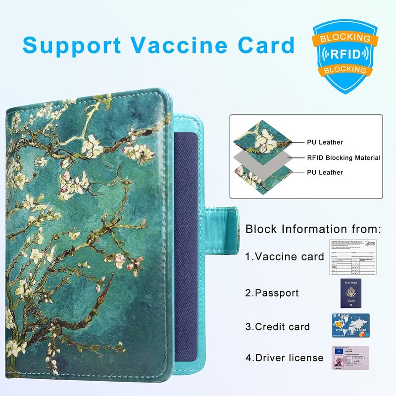 ACdream Passport and Vaccine Card Holder Combo, Cover Case with CDC Vaccination Card Slot, Leather Travel Documents Organizer Protector, with RFID Blocking, for Women and Men, Almond Blossom - Image 3