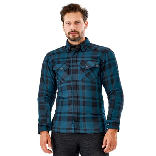 SHIMA RENEGADE MEN 2 Motorcycle Shirt for Men - Armored Plaid Biker Flannel Jacket with FiberQL - Aramid and Cooling layer, CE Back, Shoulder, Elbow Protectors, Zipper and Snap Closure (Black, 4XL) - Image 3