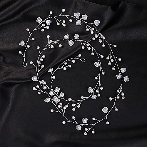 YERTTER Floral Wedding Bridal Crystal Handmade Headbands for Wedding Party Beads Hair Vine Bridal Hair Accessories for Women and Bride (Silver) - Image 3