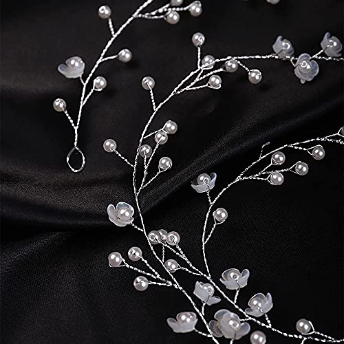 YERTTER Floral Wedding Bridal Crystal Handmade Headbands for Wedding Party Beads Hair Vine Bridal Hair Accessories for Women and Bride (Silver) - Image 4