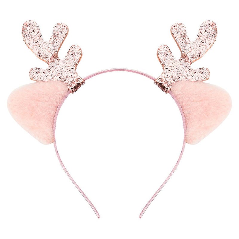 Xiyantiji Christmas Elk Headband for Women Girls Pink Reindeer Antler Ears Headbands Christmas Headpiece for Kids Xmas Costume Hair accessories for Christmas Cosplay Party Gifts Headwear