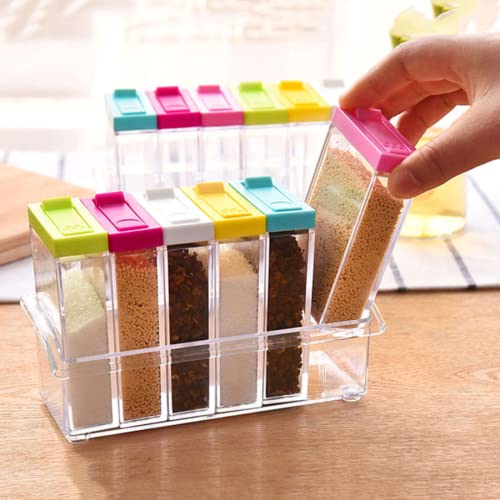 Suzec Mini Spice Jar 6 Pcs Set, Easy Flow Storage, Idle for Kitchen |Storage Box Container | (Color May Vary) - Plastic - Image 2