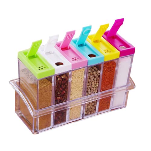Suzec Mini Spice Jar 6 Pcs Set, Easy Flow Storage, Idle for Kitchen |Storage Box Container | (Color May Vary) - Plastic - Image 1