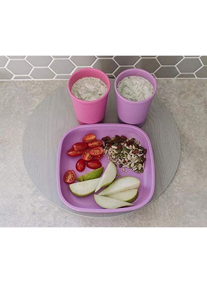 ري بلاي طقم عشاء للأطفال الصغار من Re-Play مصنوع في الولايات المتحدة الأمريكية - كوب مفتوح سعة 10 أونصة، طبق مسطح مقاس 7 بوصات، وعاء سعة 12 أونصة، شوكة ذات طرف دائري وملعقة عميقة - طقم عشاء بلاستيكي آمن للاستخدام في غسالة الأطباق/الميكروويف - أرجواني - Image 5