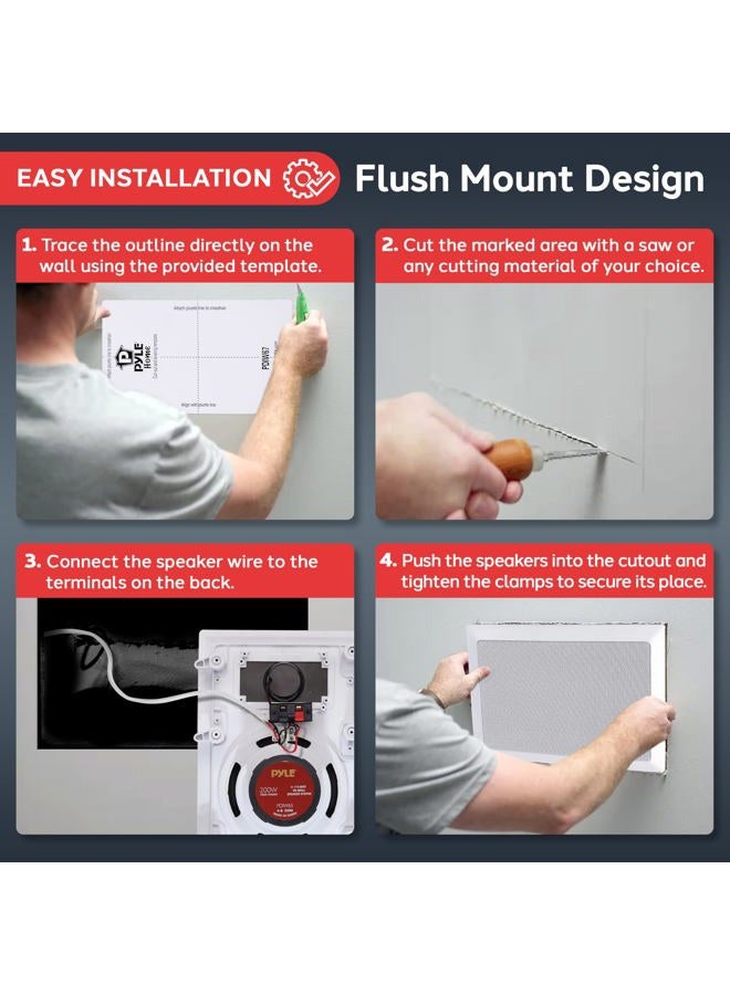 Pyle Two Way Stereo Sound Speaker - Dual Professional Audio Speakers System - In Wall/In Ceiling White Mount Flush, 6.5" Midbass, 1/2 Inch Polymer Tweeter - Indoor Home Theater - Pyle PDIW65 (Pair) - Image 4