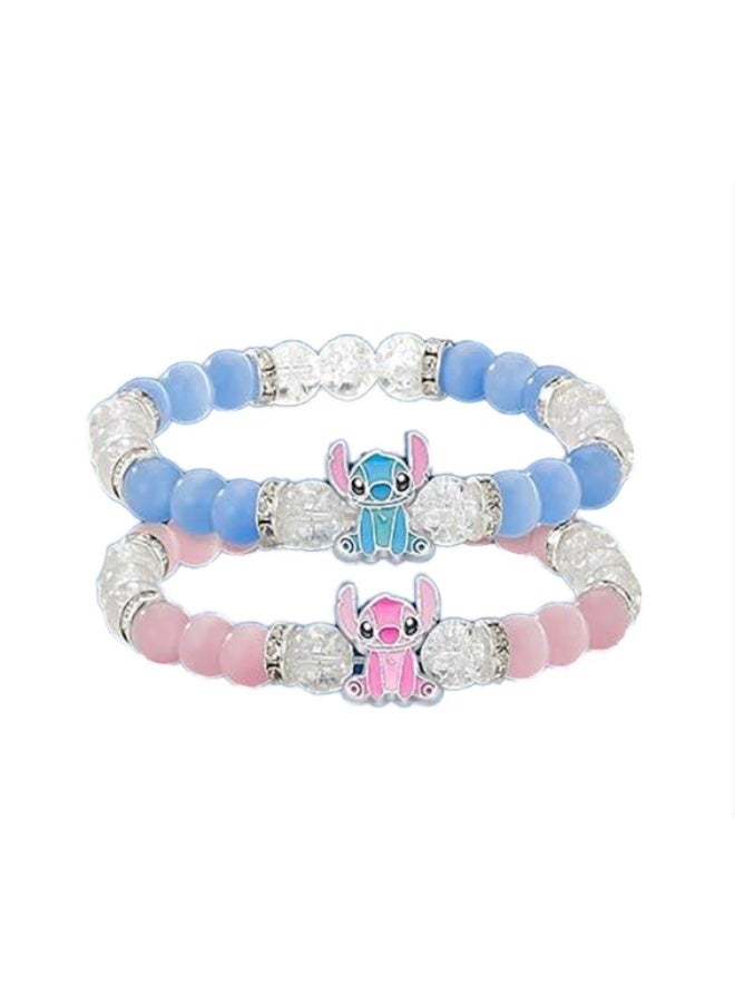 Stitch Cartoon Crystal Beaded Fashion Bracelet 2 Pack for Men and Women - Image 1