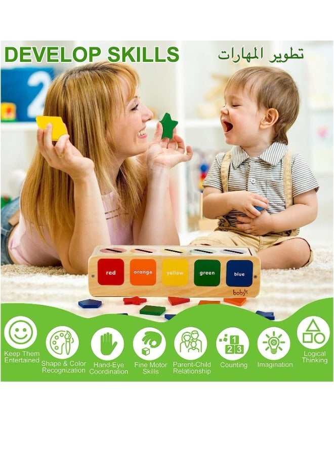 SHABILI Wooden Shape Sorting Box Montessori Educational Toy for Kids with 25 Blocks & 12 Cards – Color Shape Matching Puzzle for Toddlers – For Kids 12 Months and Up - Image 5