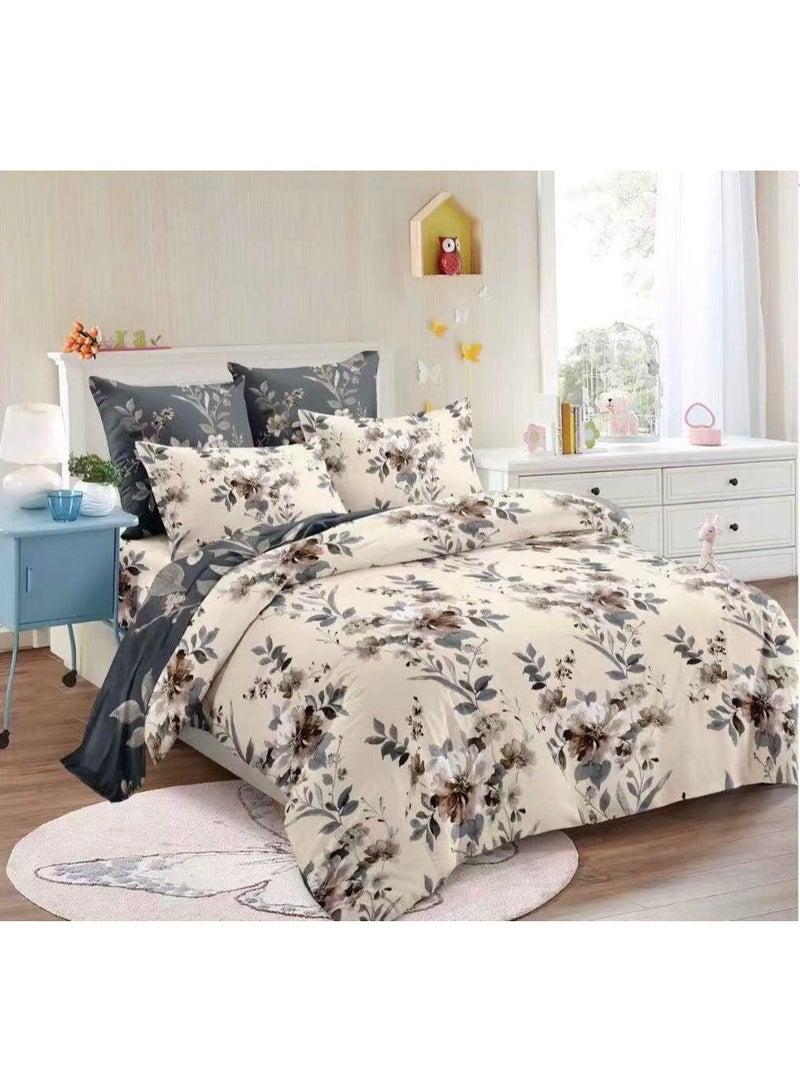 طقم مفروشات فاخر بحجم كينج مكون من 6 قطع - تصميم بسيط، غطاء لحاف 220×240 سم مع شرشف مطاطي و4 أغطية وسائد