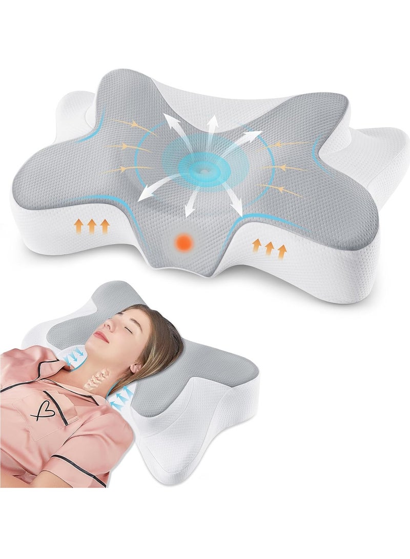 Meishida Cervical Pillow Neck Pillow for Pain Relief Sleeping, Orthopedic Contour Memory Foam Pillows for Bed with Cooling Pillow Covers, Adjustable Ergonomic Pillows for Back Stomach Side Sleeper - Grey - Image 1
