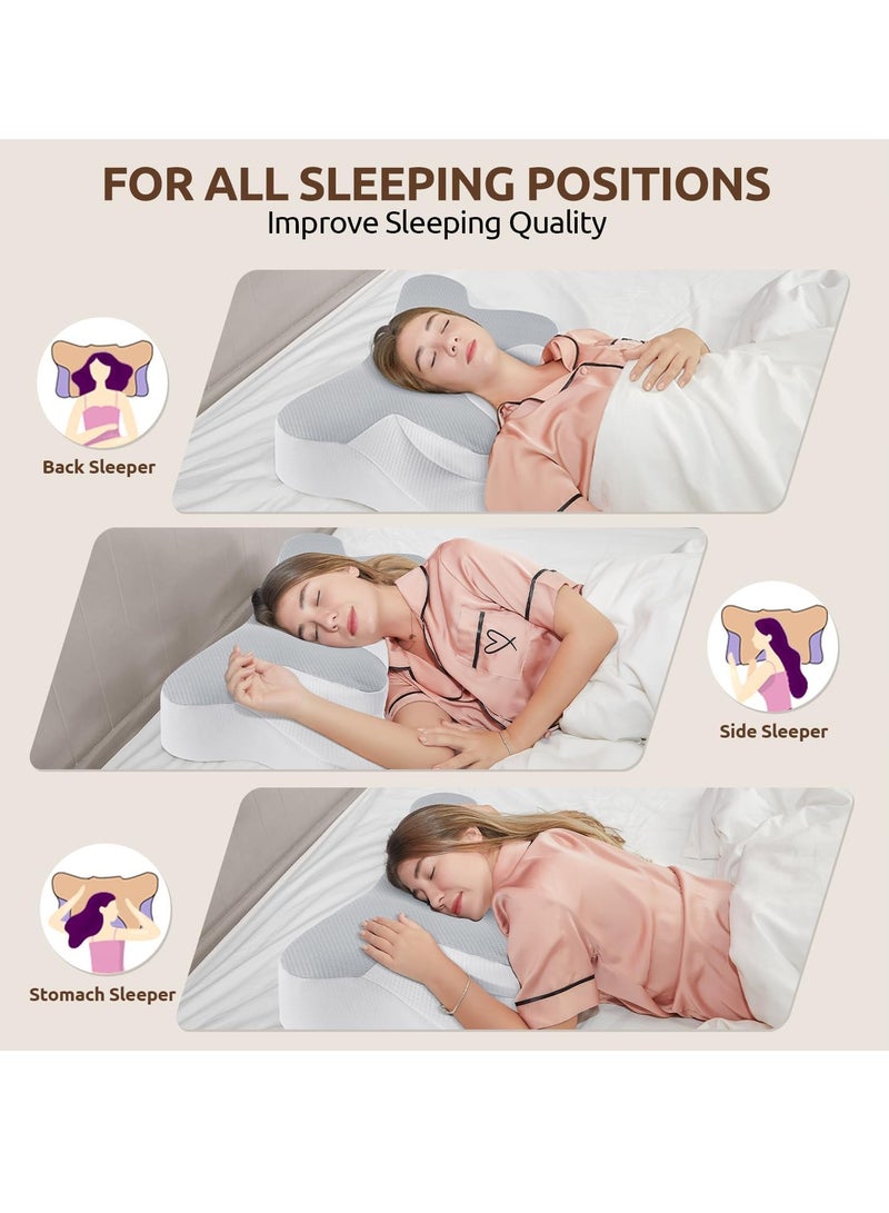 Meishida Cervical Pillow Neck Pillow for Pain Relief Sleeping, Orthopedic Contour Memory Foam Pillows for Bed with Cooling Pillow Covers, Adjustable Ergonomic Pillows for Back Stomach Side Sleeper - Grey - Image 3