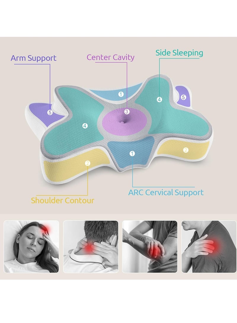 Meishida Cervical Pillow Neck Pillow for Pain Relief Sleeping, Orthopedic Contour Memory Foam Pillows for Bed with Cooling Pillow Covers, Adjustable Ergonomic Pillows for Back Stomach Side Sleeper - Grey - Image 4