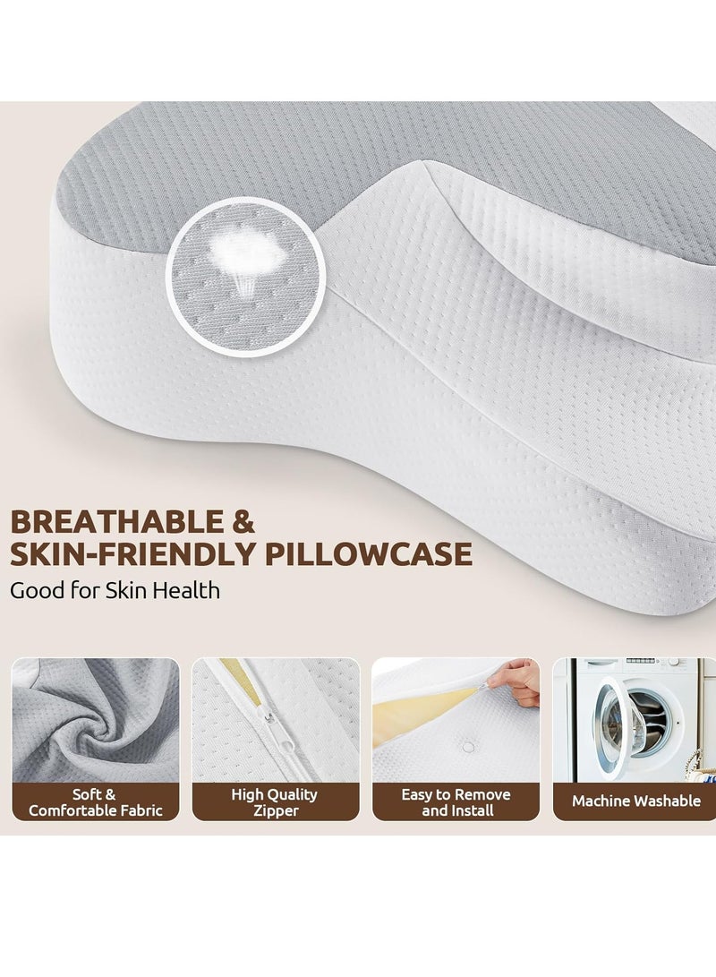 Meishida Cervical Pillow Neck Pillow for Pain Relief Sleeping, Orthopedic Contour Memory Foam Pillows for Bed with Cooling Pillow Covers, Adjustable Ergonomic Pillows for Back Stomach Side Sleeper - Grey - Image 5