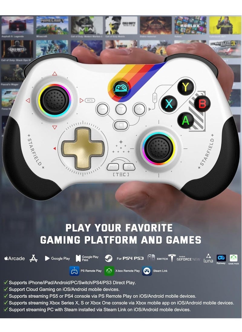 Beauenty Mobile Gaming Controller for iPad/iPhone/Tablet, Cloud Controller Remote Joystick for iOS/Android, Wireless Switch Controller with Macro ons/Hall-Rocker/Hall-Trigger/Dual Vibration (Starry White)  - Image 4