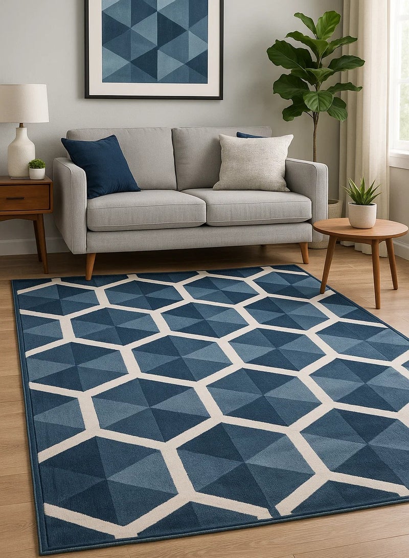 لوفت سجاد غرفة المعيشة على الطراز الحديث من كاستيلو، سجادات أرضية ناعمة، سجاد، وسائد أريكة غير قابلة للانزلاق، سجاد غرفة المعيشة قابل للغسل، مقاس 120 × 170 سم، أزرق-2-OT6-L - Image 1