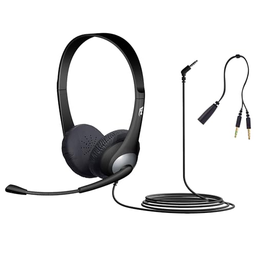 Cyber Acoustics Stereo Headset (AC-204), 3.5mm Stereo & Y-Adapter, Home, K12 School Classroom and Education - Image 1