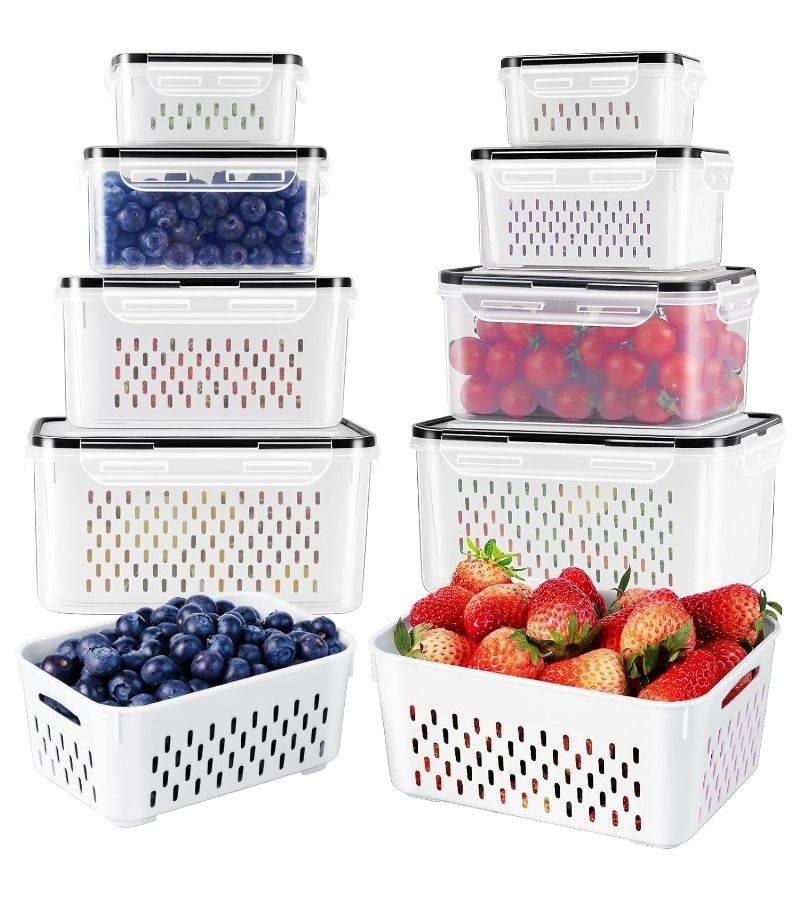 Gray 6pcs Large Capacity Fruit Storage Containers With Colander Airtight Dishwasher Safe - Image 4