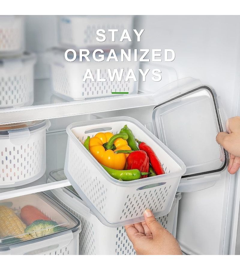 Gray 6pcs Large Capacity Fruit Storage Containers With Colander Airtight Dishwasher Safe - Image 5