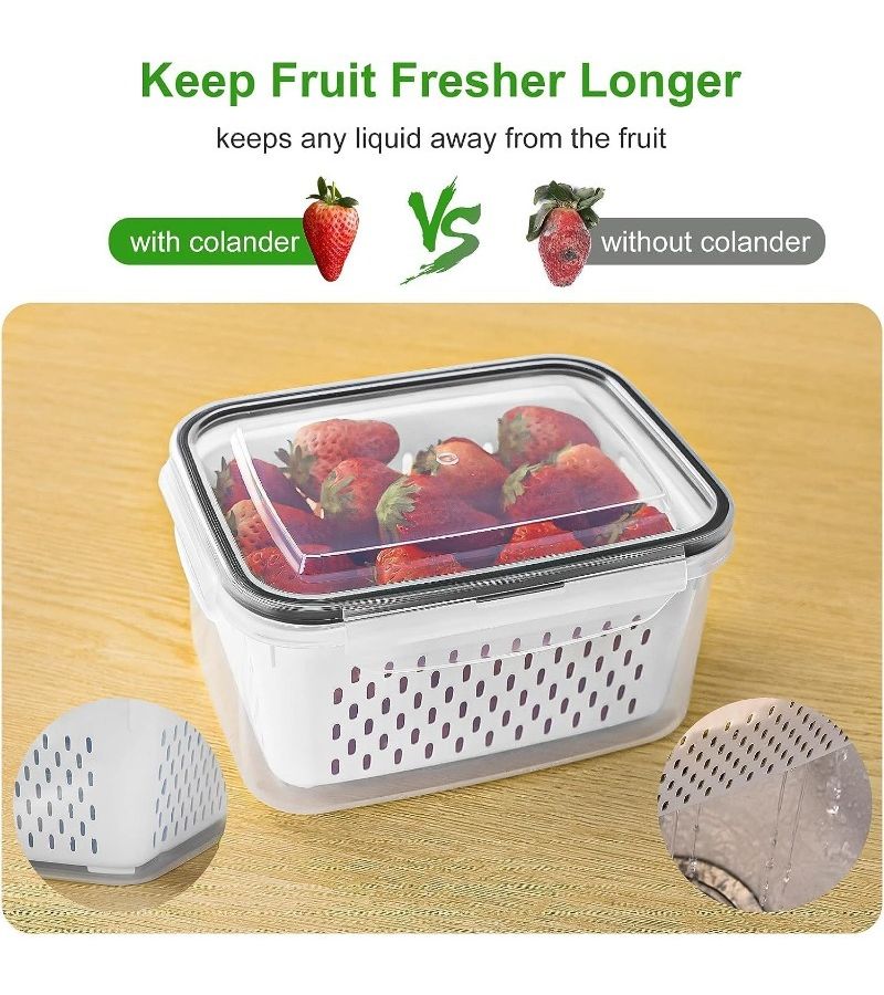 Gray 6pcs Large Capacity Fruit Storage Containers With Colander Airtight Dishwasher Safe - Image 3