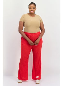 The Giving Movement Women Regular Fit Textured Wide Leg Pants, Red  - Image 3
