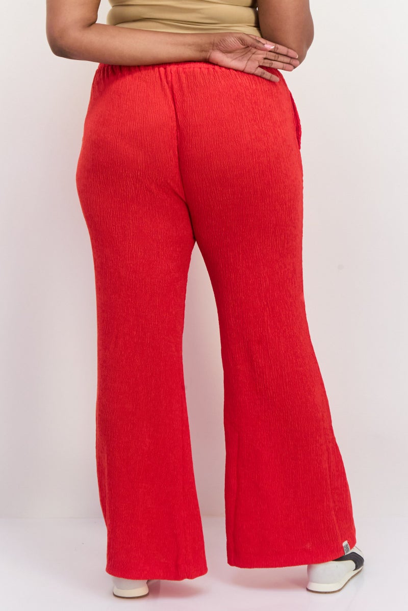 The Giving Movement Women Regular Fit Textured Wide Leg Pants, Red  - Image 4