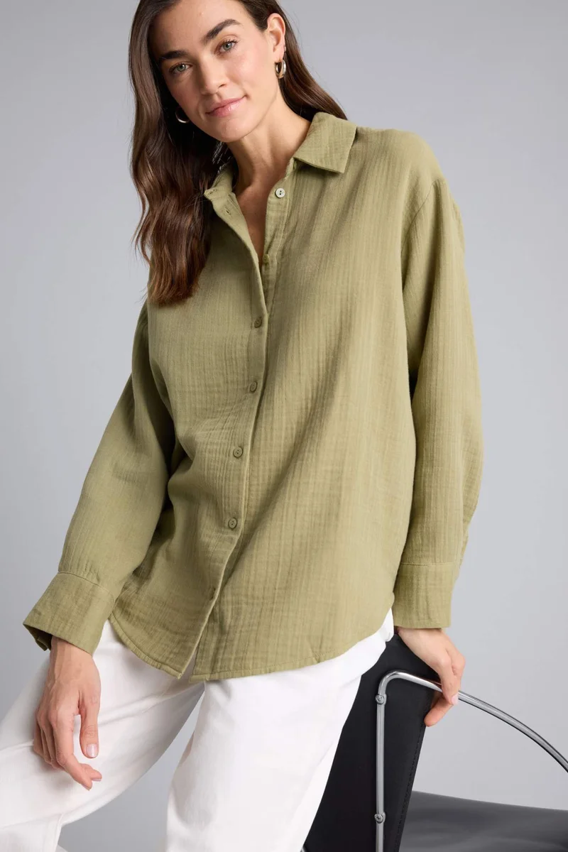 ديفاكتو Oversize Fit Shirt Collar Muslin Long Sleeve Shirt