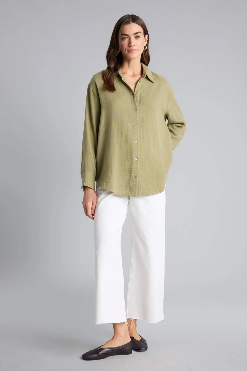 ديفاكتو Oversize Fit Shirt Collar Muslin Long Sleeve Shirt