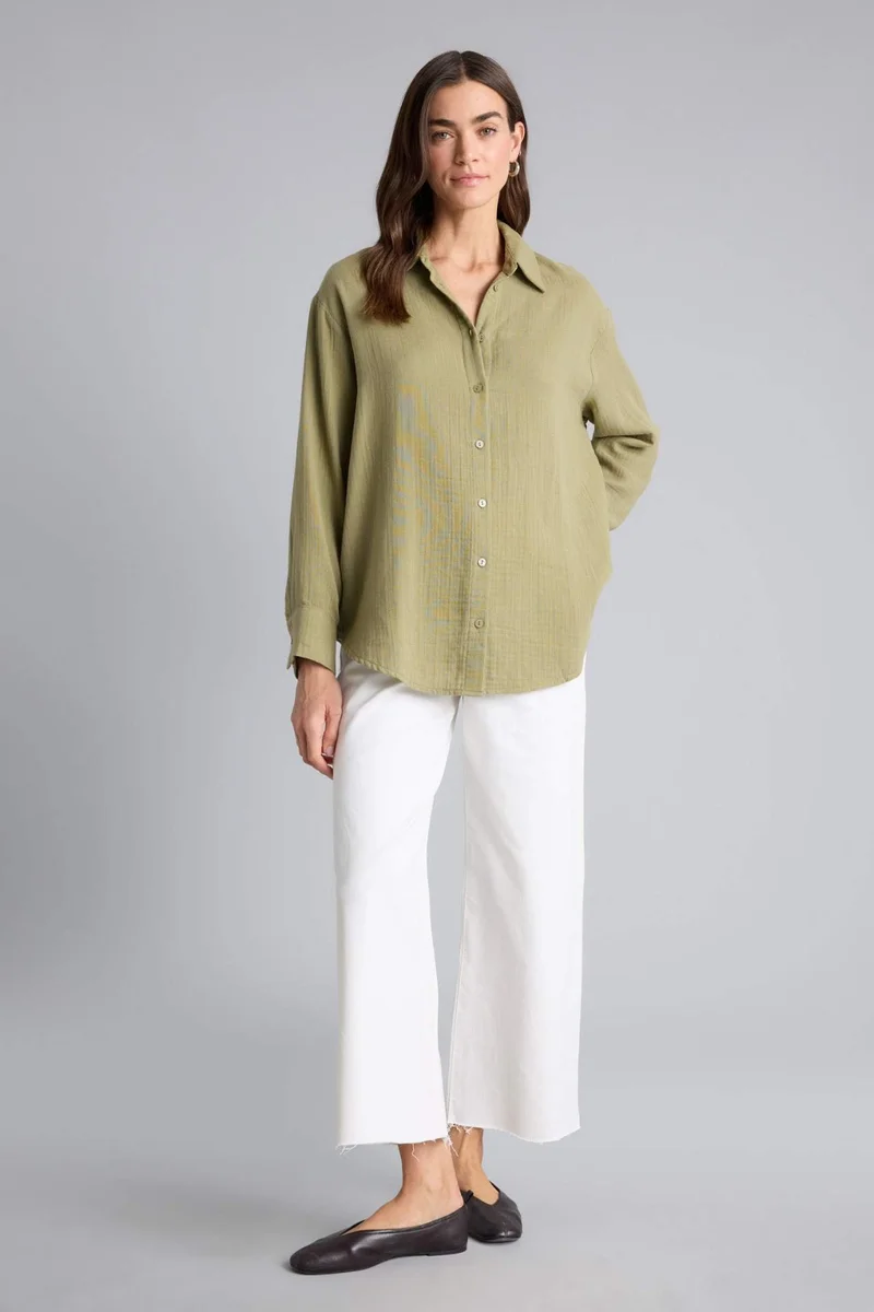 ديفاكتو Oversize Fit Shirt Collar Muslin Long Sleeve Shirt