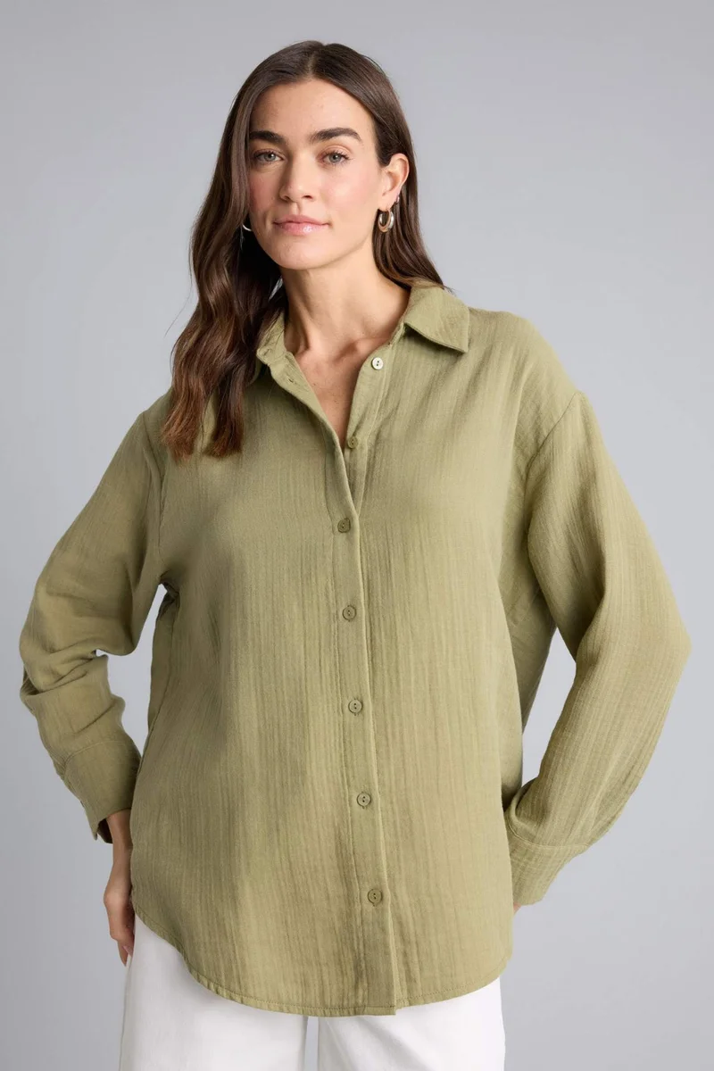 ديفاكتو Oversize Fit Shirt Collar Muslin Long Sleeve Shirt