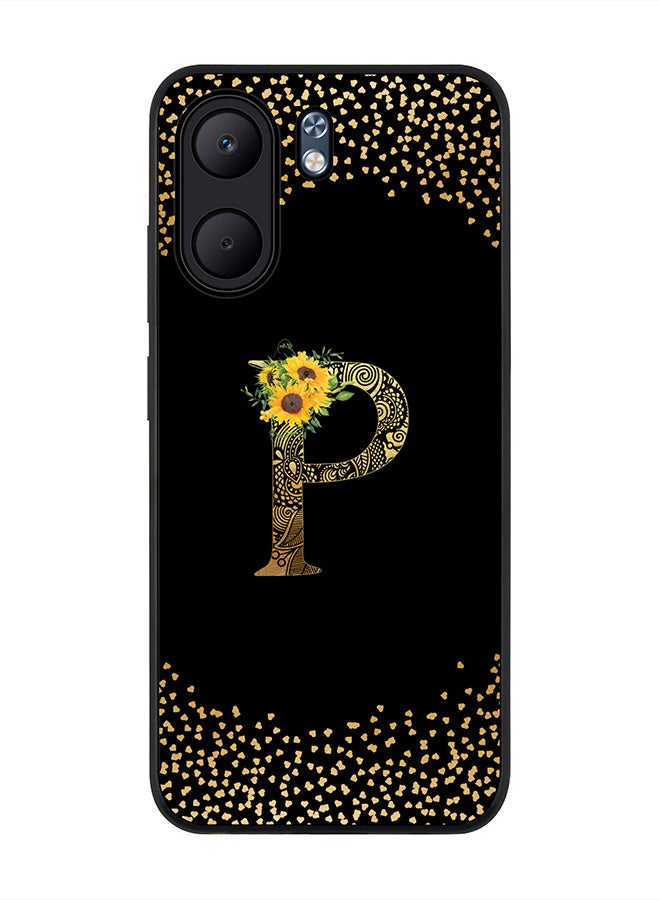 Stylizedd For Oppo A5x 5G / A5x 4G Case,Slim fit Camera Protection, Shockproof Thin Phone cover  - Custom Floral Monogram - P ( Black )