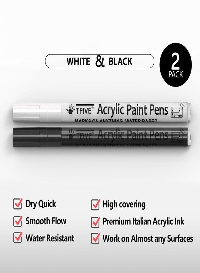 TFIVE White&Black Paint Marker Pens - 2 Pack Acrylic Permanent Marker, 0.7mm Extra Fine Tip Paint Pen for Art Projects, Drawing, Rock Painting, Ceramic, Glass, Wood, Plastic, Metal, Canvas DIY Crafts - Image 2