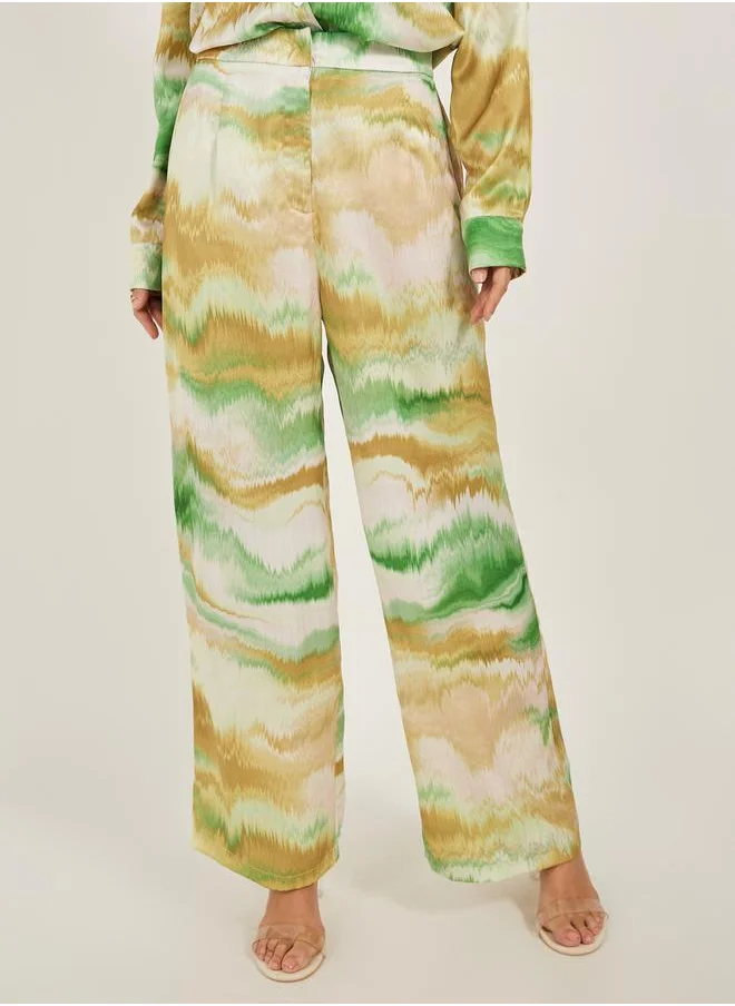 Styli Mid Rise Abstract Printed Wide Leg Pants