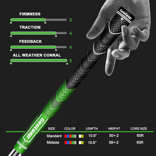 Geoleap Golf Grips Set of 13- Cord Rubber Compound Material, Hybrid Golf Club Grips, All Weather Performance.(Green, Standard) - Image 5