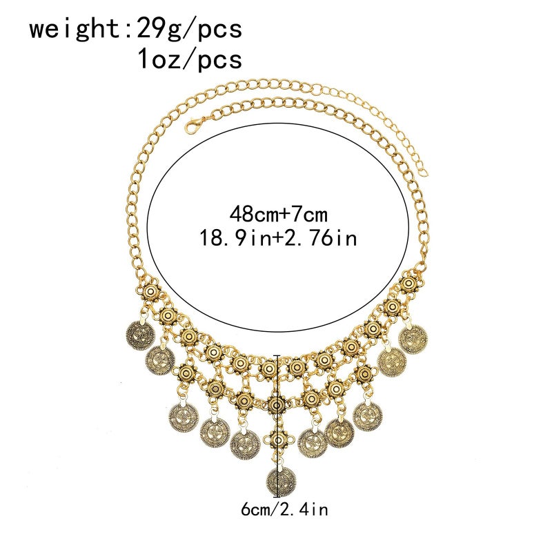 TACBSP Boho Coin Charm Necklace for Women Layered Gold Coin Beaded Pendant Necklace Pirate Necklace Chunky Coins Tassel Ethnic Gypsy Costume Accessories (B) - Image 4