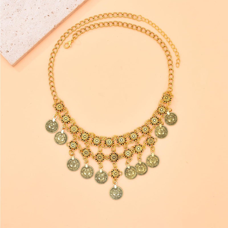 TACBSP Boho Coin Charm Necklace for Women Layered Gold Coin Beaded Pendant Necklace Pirate Necklace Chunky Coins Tassel Ethnic Gypsy Costume Accessories (B) - Image 5