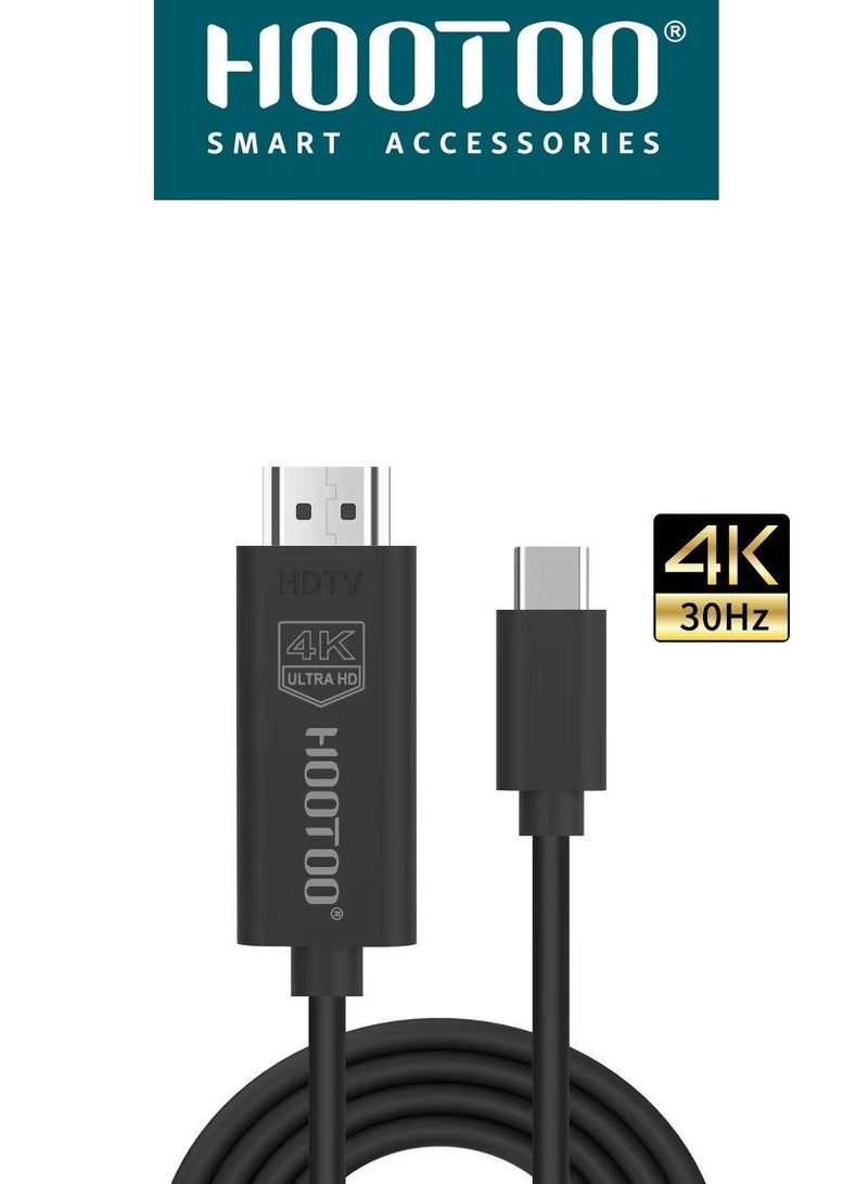 HooToo USB-C to HDMI Cable 1m, Supports High Definition Transmission up to 4K 30Hz, Compatible with iPhone 15 & 16 Series, Samsung & Huawei Phones, Mac & Windows Devices. No App Required. Black. from HooToo  - Image 1