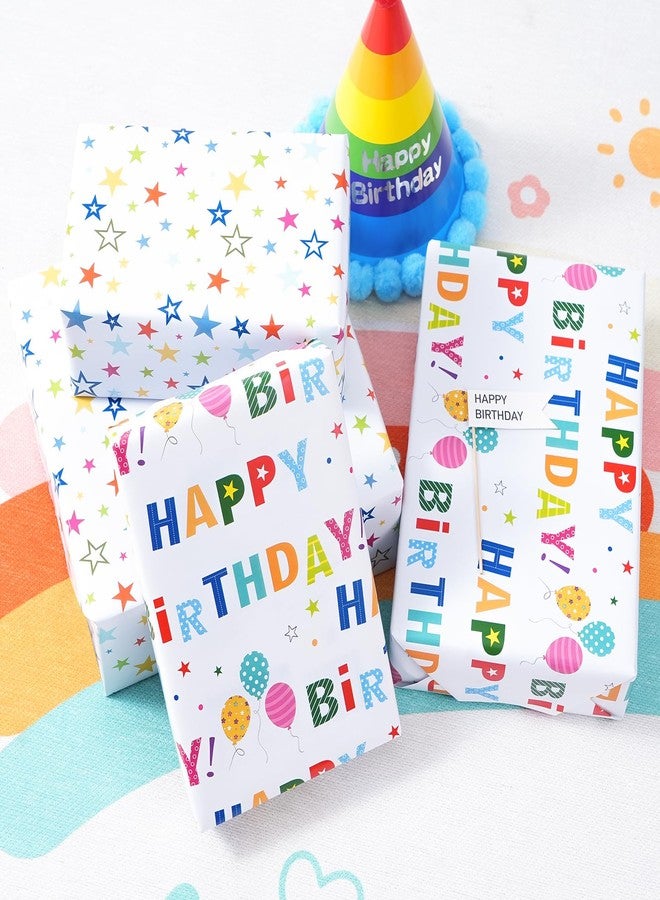 Ulmasinn Reversible Birthday Wrapping Paper Roll for Boys Girls Kids - Mini Roll - 17 Inches X 33 Feet - Colorful Happy Birthday Lettering Balloon and Stars Design for Boy Girls Kids - Image 3