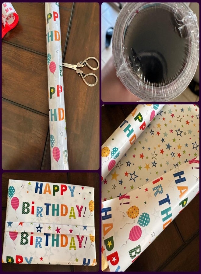 Ulmasinn Reversible Birthday Wrapping Paper Roll for Boys Girls Kids - Mini Roll - 17 Inches X 33 Feet - Colorful Happy Birthday Lettering Balloon and Stars Design for Boy Girls Kids - Image 5