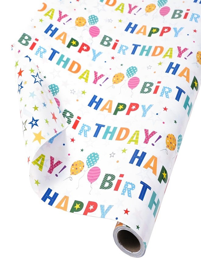 Ulmasinn Reversible Birthday Wrapping Paper Roll for Boys Girls Kids - Mini Roll - 17 Inches X 33 Feet - Colorful Happy Birthday Lettering Balloon and Stars Design for Boy Girls Kids - Image 1