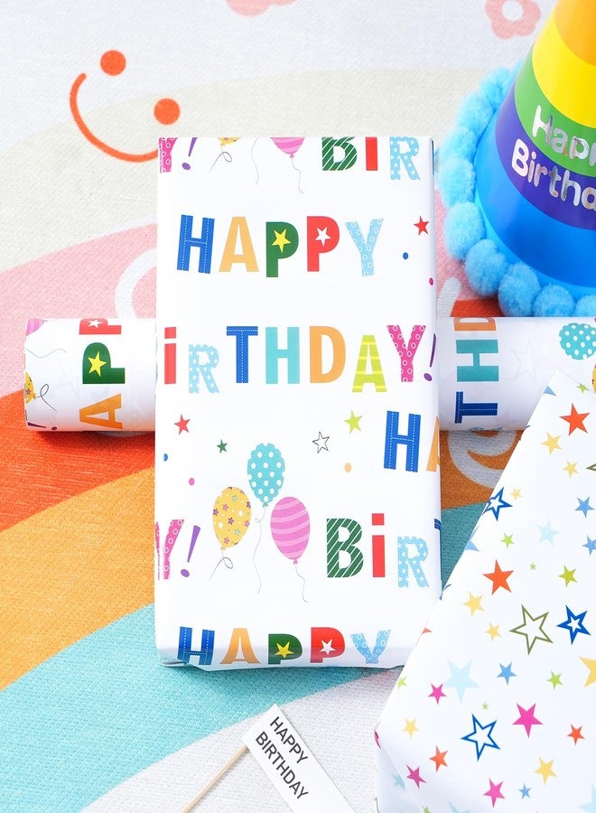 Ulmasinn Reversible Birthday Wrapping Paper Roll for Boys Girls Kids - Mini Roll - 17 Inches X 33 Feet - Colorful Happy Birthday Lettering Balloon and Stars Design for Boy Girls Kids - Image 4