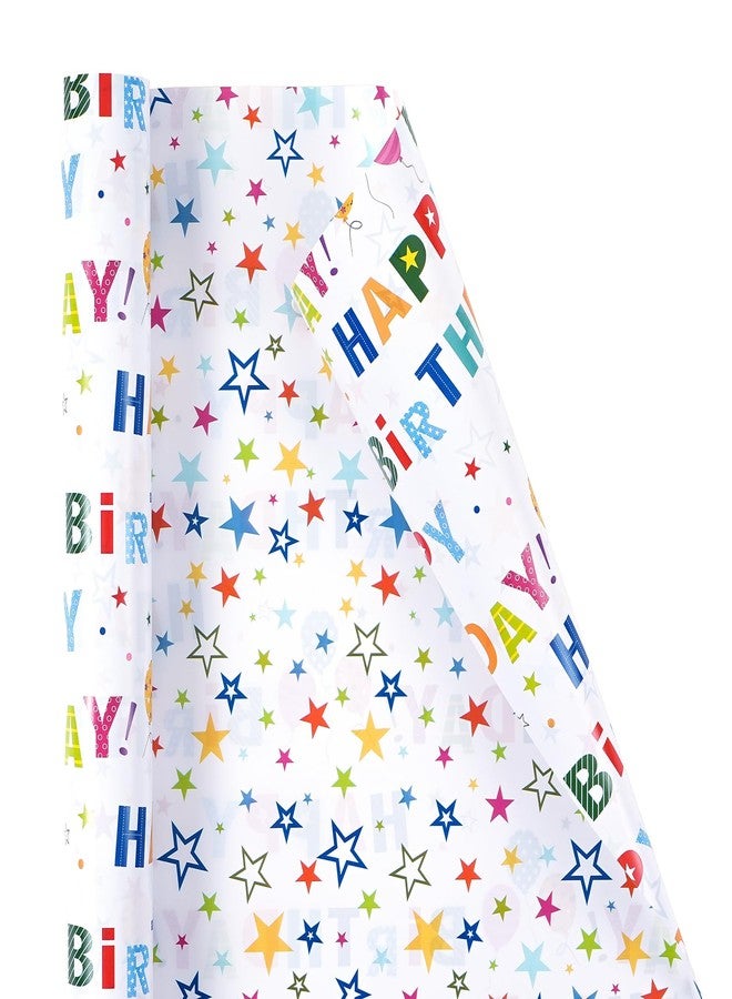 Ulmasinn Reversible Birthday Wrapping Paper Roll for Boys Girls Kids - Mini Roll - 17 Inches X 33 Feet - Colorful Happy Birthday Lettering Balloon and Stars Design for Boy Girls Kids - Image 2