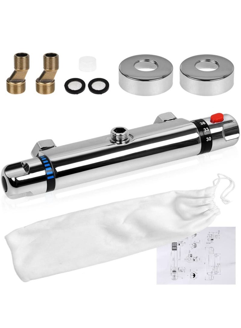 SOLARAE Chrome Thermostatic Shower Mixer, Solid Brass Bathroom Thermostat Bar Valve Anti Scald Tap, Top Outlet Design, Constant Temperature Control, Hot & Cold Water Mixer(Top 1/2") - Image 2