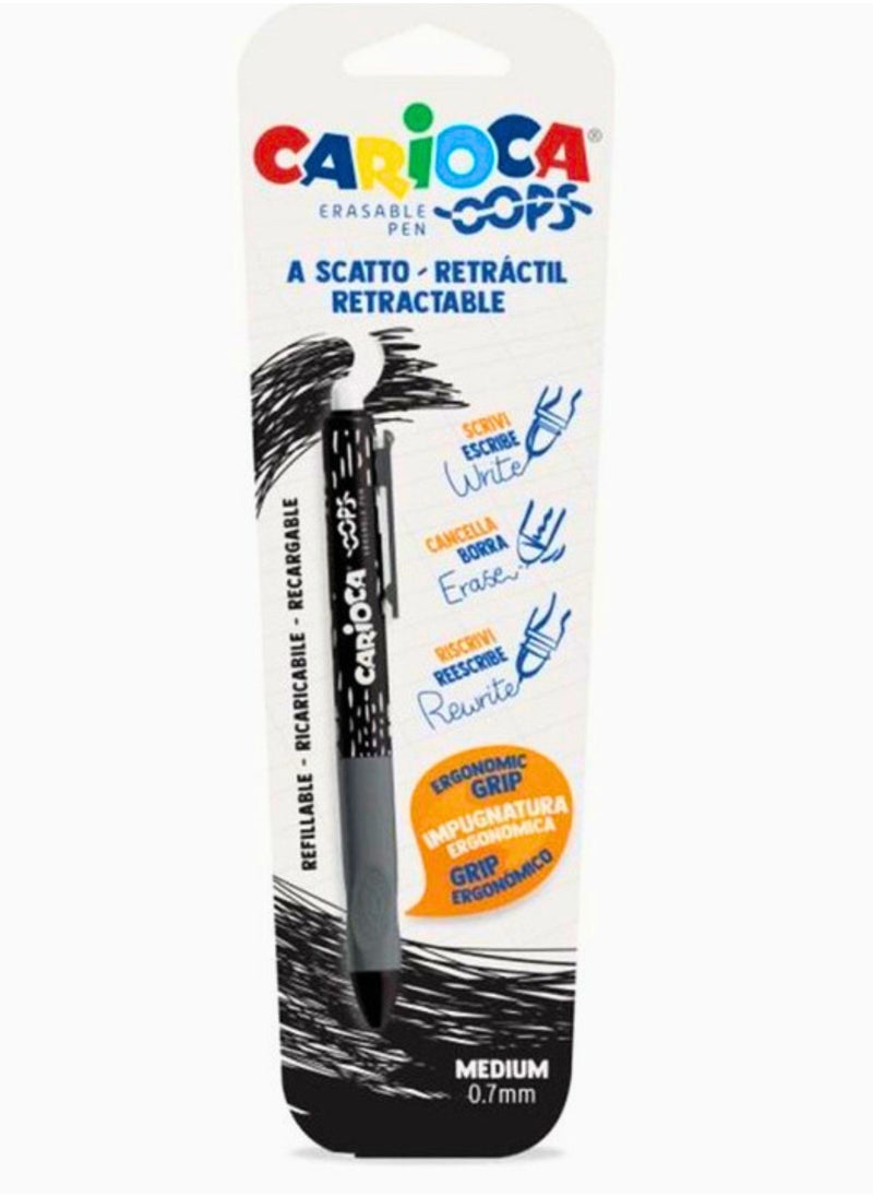 carioca Oops Retractable 0.7mm Erasable Pen Black Pack Of 1  - Image 1