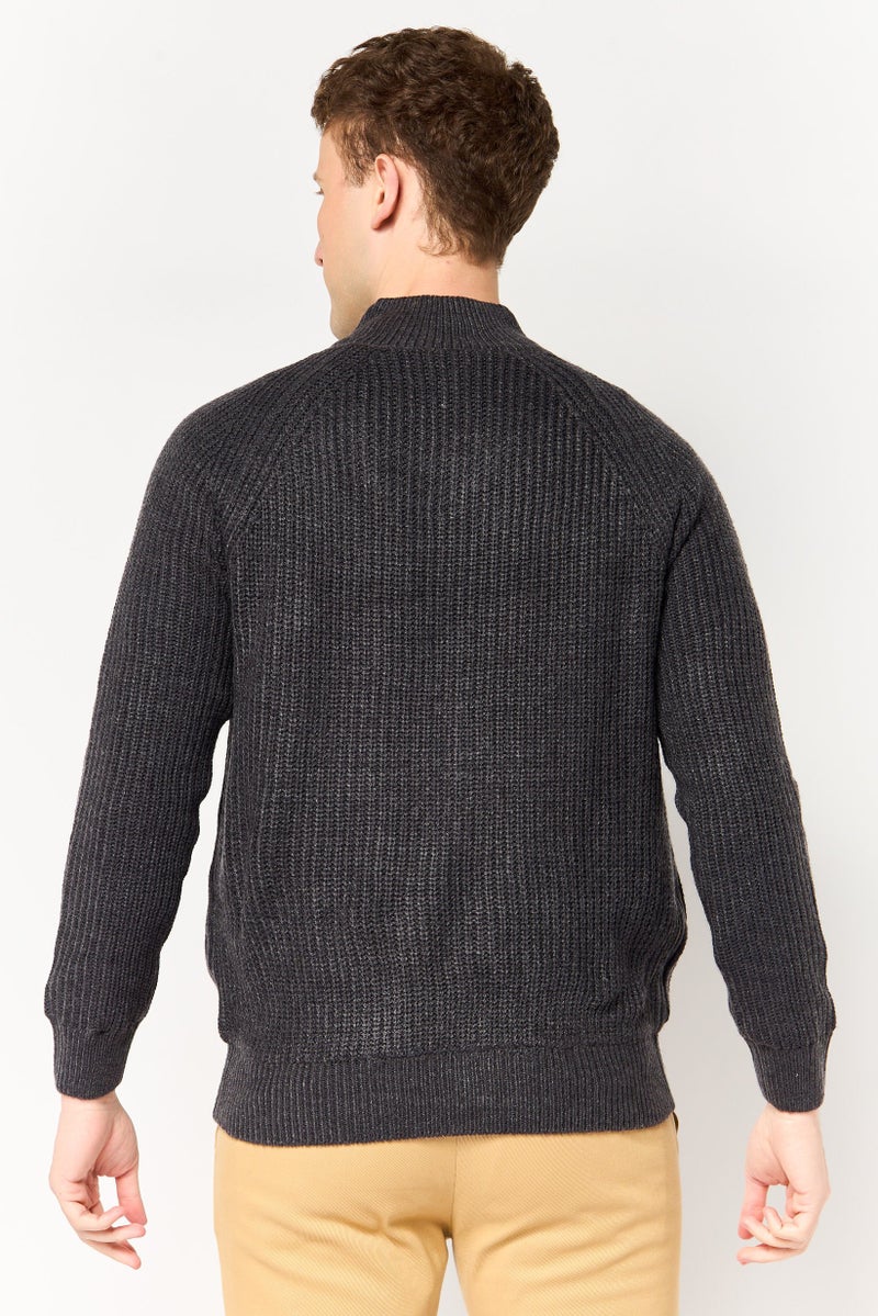 Threadbare Men Mock Neck Knitted Cardigan, Dark Grey - Image 4