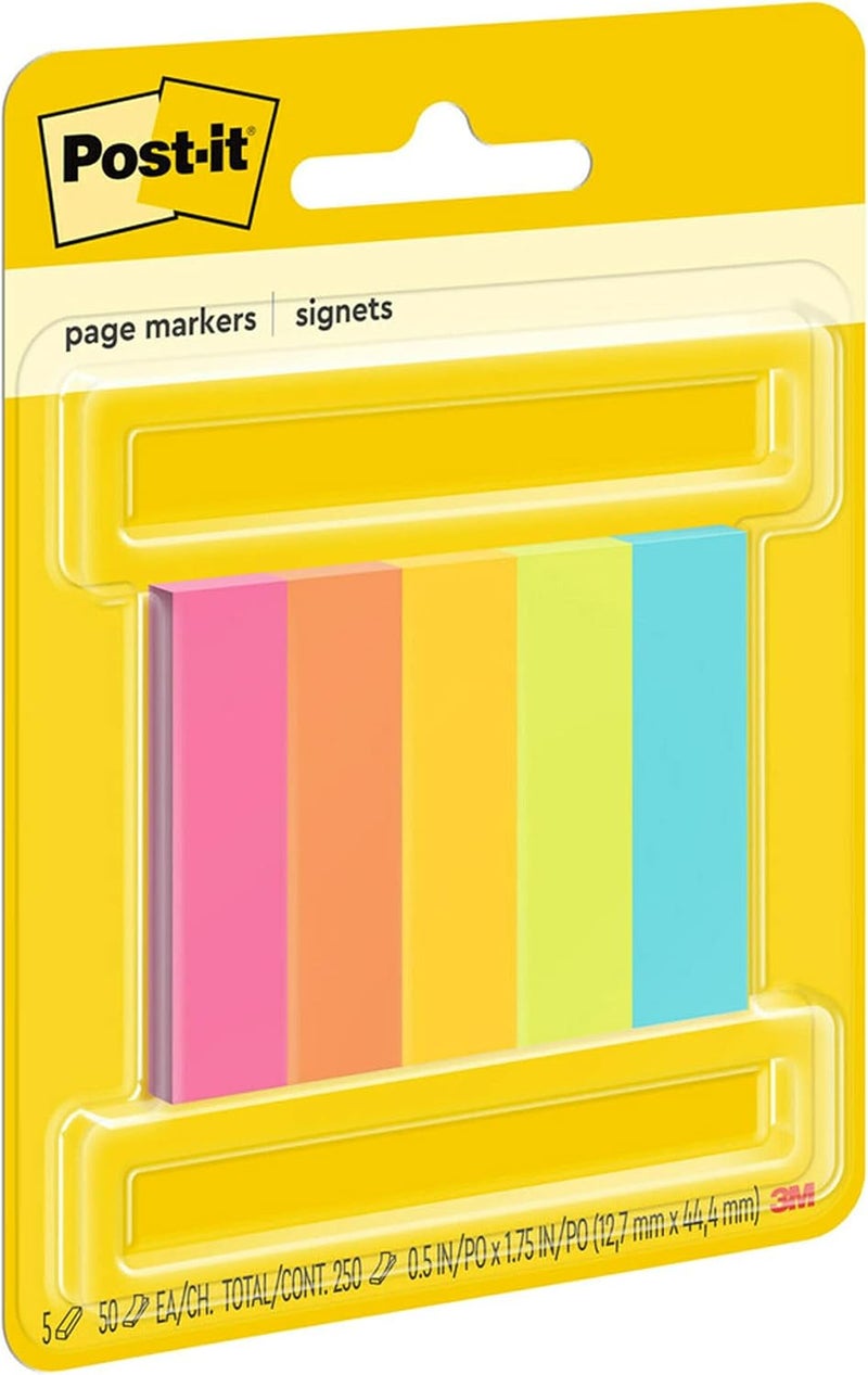 Post It Page Markers 0.5 x 1.75 in (12.7 x 44.4 mm) | Assorted colors | Mark, Highlight, Color Code | No damage | Page Markers | Book Tabs | Small Sticky Notes | 5 colors/pack - Image 2