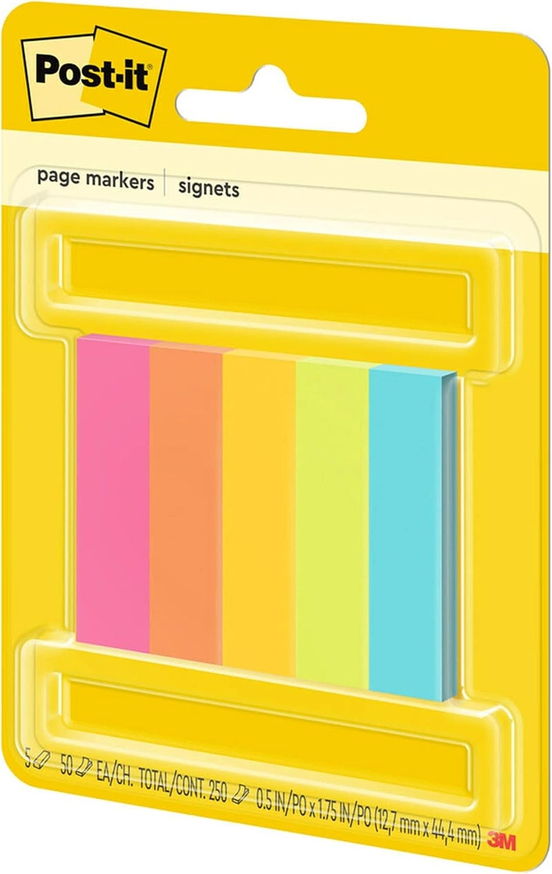 Post It Page Markers 0.5 x 1.75 in (12.7 x 44.4 mm) | Assorted colors | Mark, Highlight, Color Code | No damage | Page Markers | Book Tabs | Small Sticky Notes | 5 colors/pack - Image 3