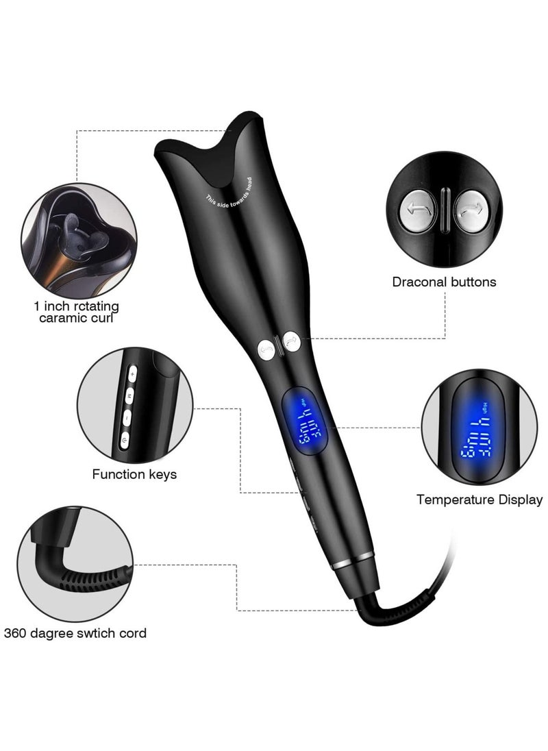 Gonice - Automatic Hair Curler, Portable Auto Hair Curling Iron Wand with Ceramic Ionic & LCD Display, Smart Anti-Stuck,Adjustable Temperature, Curls and Timer Settings, Fast Heating for Hair Styling (black) - Image 1