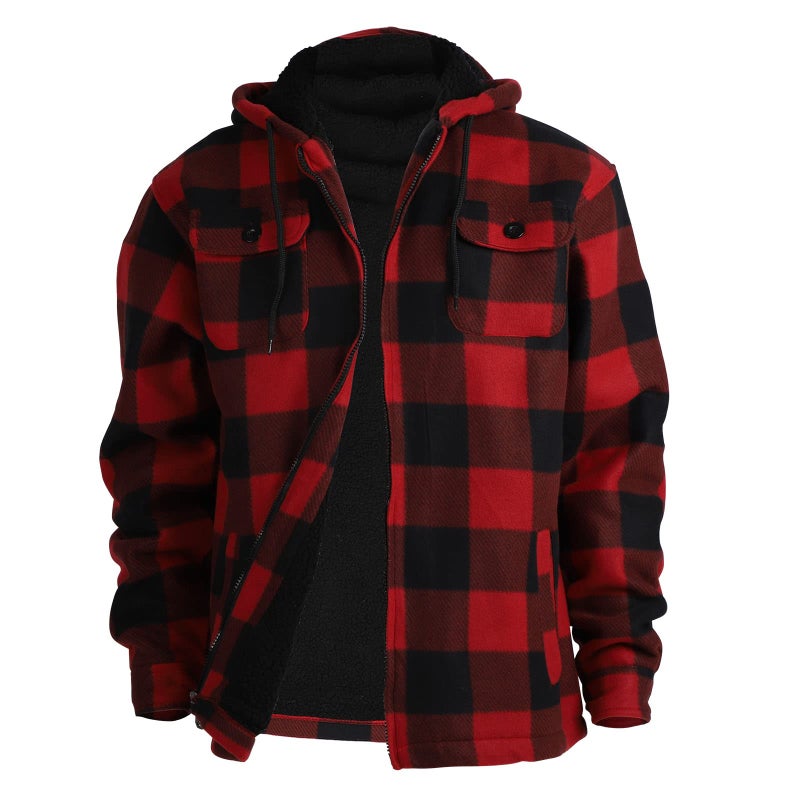 Winter Heavy Warm Sherpa Lined Fleece Plaid Flannel Jacket Men Plus Size S5XL BigTall Mens Coat Red 2XLarge
