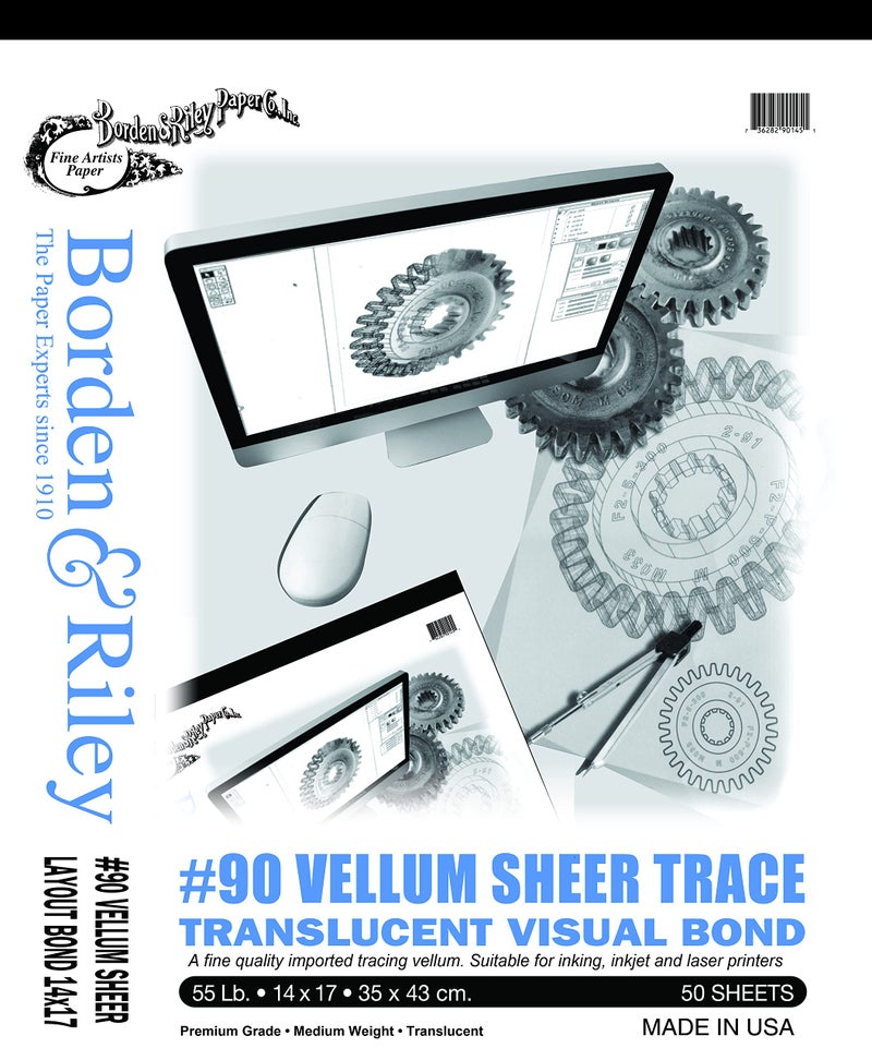Borden & Riley Borden  Riley 14 x 17 90 Vellum Pad 90 GSM24 LB 50 White Sheets 1 Pad Each 090P141750 