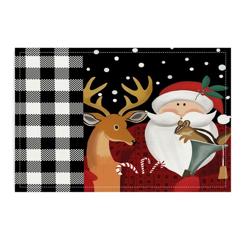الشمالية عيد الميلاد مطبوعة placemat أسود كرتون عيد الميلاد طاولة منزلية غير انزلاق عزل حصيرة - Image 2
