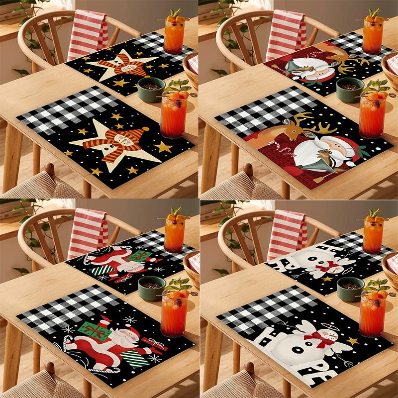 الشمالية عيد الميلاد مطبوعة placemat أسود كرتون عيد الميلاد طاولة منزلية غير انزلاق عزل حصيرة - Image 3